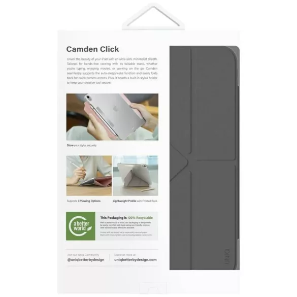 UNIQ Camden Click tok iPad 11" A16 (2025) / iPad 10.9" 10 gen. (2022) szürke tokhoz