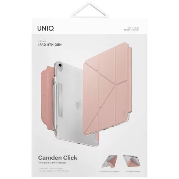 UNIQ Camden Click tok iPad 11" A16 (2025) / iPad 10.9" 10 gen. (2022) rózsaszín tokhoz