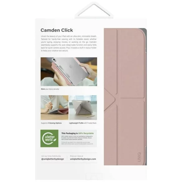 UNIQ Camden Click tok iPad 11" A16 (2025) / iPad 10.9" 10 gen. (2022) rózsaszín tokhoz