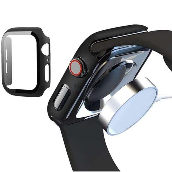 Apple Watch 4/5/6/SE (44 mm) védőtok beépített edzett üveggel - DEFENSE 360 - fekete (ECO csomagolás)