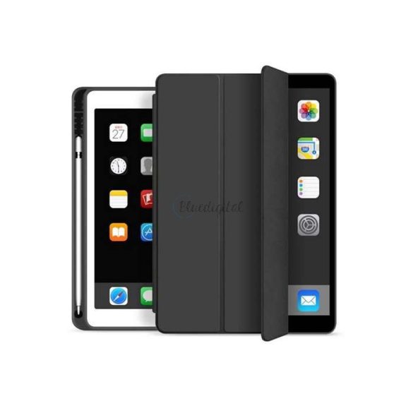 Apple iPad 10.2 (2019/2020/2021) tablet tok (Smart Case) on/off funkcióval,     Apple Pencil tartóval - Tech-Protect - fekete (ECO csomagolás)