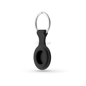 Szilikon védőtok és rögzítő kulcstartó Apple AirTag nyomkövetőhöz - fekete (ECO csomagolás)