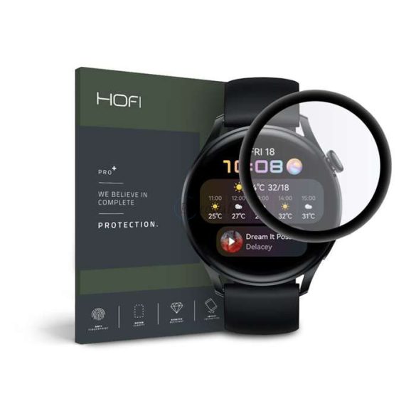 HOFI Hybrid Glass üveg képernyővédő fólia - Huawei Watch 3 (46 mm) - fekete