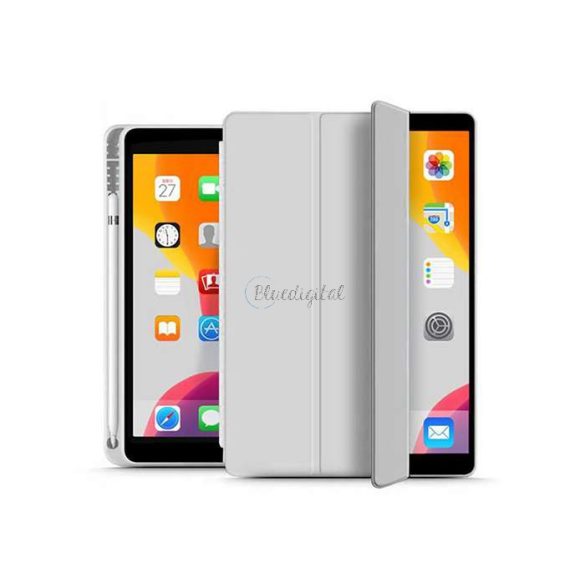 Apple iPad 10.2 (2019/2020/2021) tablet tok (Smart Case) on/off funkcióval,     Apple Pencil tartóval - Tech-Protect - szürke (ECO csomagolás)