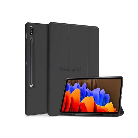 Samsung T730/T736B Galaxy Tab S7 FE 5G 12.4 védőtok (Smart Case) on/off funkcióval, Pencil tartóval - black (ECO csomagolás)