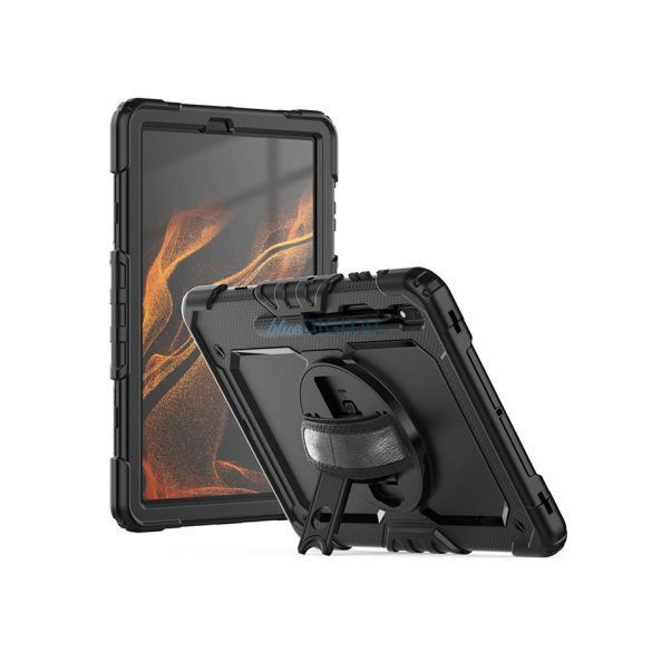 Samsung SM-T970/T976 Galaxy Tab S7+ / SM-X800/X806 Tab S8+ 12.4 ütésálló tablet tok 360 fokos védelemmel, 4H kijelzővédő üveggel - Tech-Protect Solid - fekete  (ECO csomagolás)