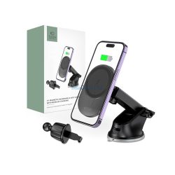   Tech-Protect Qi vezeték nélküli, szellőzőrácsba illeszthető/műszerfalra         szerelhető autós tartó/gyorstöltő MagSafe vezeték nélküli funkcióval -          Tech-Protect MM15W-V1 - fekete