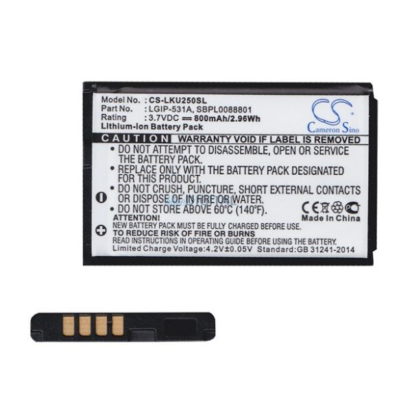 CAMERON SINO Li-Ion akku (3.7V/800mAh, T-mobile LGIP-531A kompatibilis) FEKETE LG A190, T385, T580