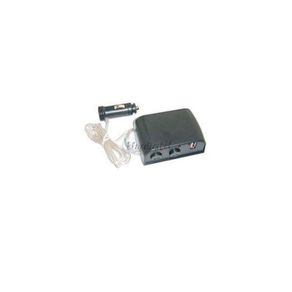 Szivargyújtó adapter (elosztó, 3 szivargyújtó+USB aljzat, 12V/0.8A) FEKETE