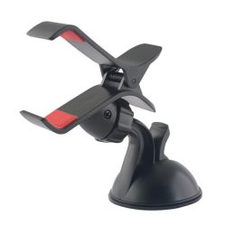   Autós tartó (műszerfalra, tapadókorongos, csipeszes tartó rész, forgatható, 3.5" méretig) FEKETE 