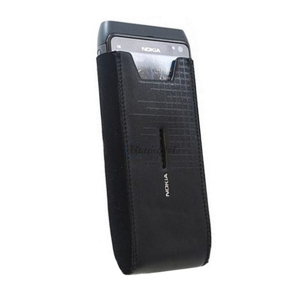 NOKIA tok álló, bőr hatású (képernyőtisztító belső felülettel) FEKETE Nokia N8-00