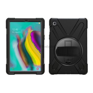 Defender műanyag telefonvédő (ütésállóság, kitámasztó, 360° + kézpánt) FEKETE Samsung Galaxy Tab S5e 10.5 WIFI (SM-T720), Samsung Galaxy Tab S5e 10.5 LTE (SM-T725)