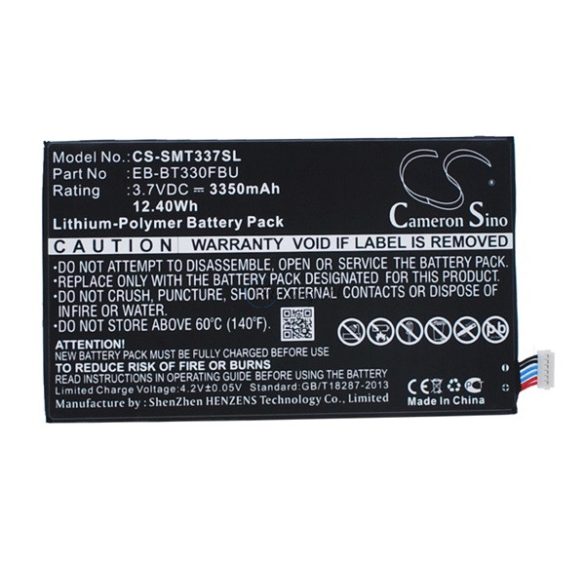 CAMERON SINO Li-Polymer akku (3.7V/3350mAh, Samsung EB-BT330FBU kompatibilis) FEKETE Samsung Galaxy Tab4 8.0 WIFI (SM-T330), Samsung Galaxy Tab4 8.0 LTE (SM-T335)