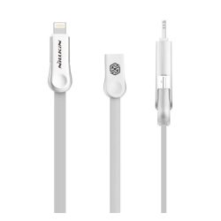   NILLKIN PLUS III adatkábel (USB - microUSB/lightning, 100cm, lapos kábel) FEHÉR