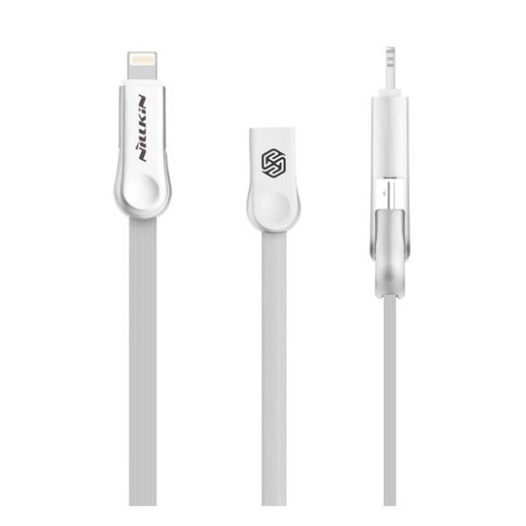 NILLKIN PLUS III adatkábel (USB - microUSB/lightning, 100cm, lapos kábel) FEHÉR