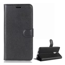   Tok álló, bőr hatású (FLIP, oldalra nyíló, asztali tartó funkció, prémium) FEKETE Huawei Mate 10 Lite