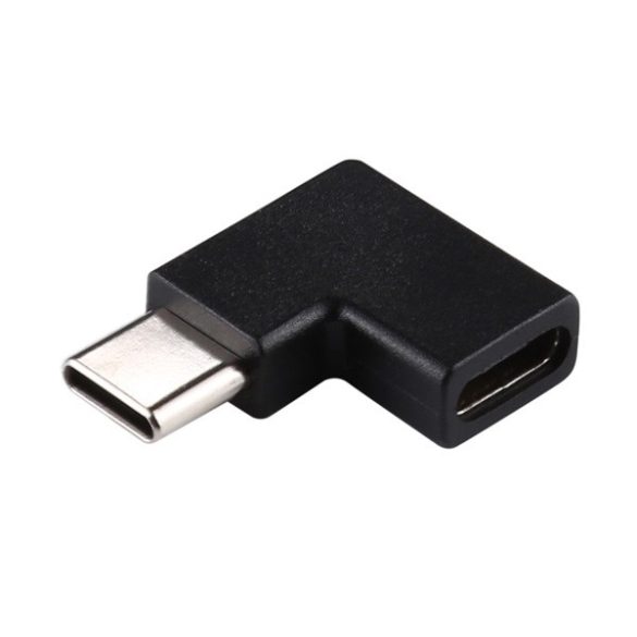 Adapter (Type-C aljzat - Type-C, adatátvitel és töltés, 90 fokos/derékszög) FEKETE