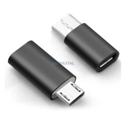   Adapter (microUSB aljzat - Type-C, adatátvitel és töltés) FEKETE