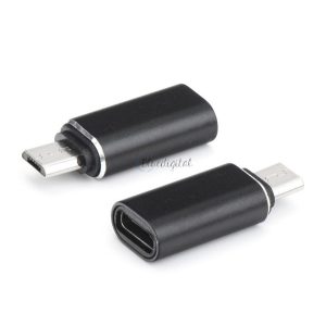 Adapter (microUSB aljzat - Type-C, adatátvitel és töltés) FEKETE