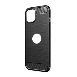   Szilikon telefonvédő (ütésállóság, légpárnás sarok, szálcsiszolt, karbon minta, logó kivágás) FEKETE Apple iPhone 11 Pro Max