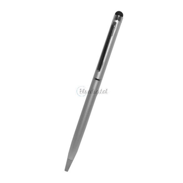 Érintőképernyő ceruza 2in1 (univerzális, toll, kapacitív érintőceruza, 13cm) EZÜST