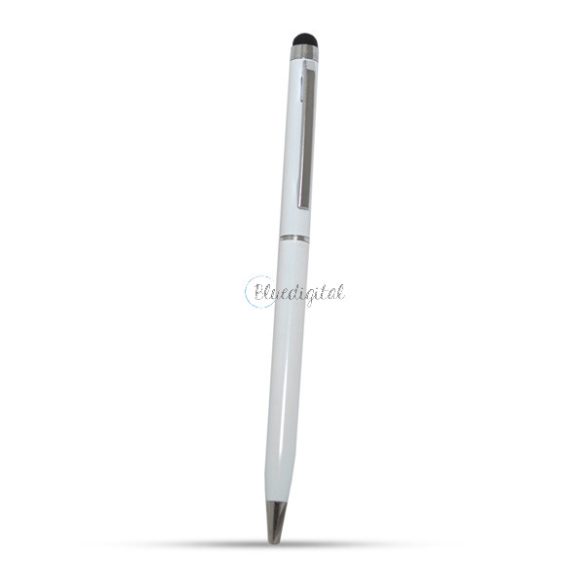 Érintőképernyő ceruza 2in1 (univerzális, toll, kapacitív érintőceruza, 13cm) FEHÉR