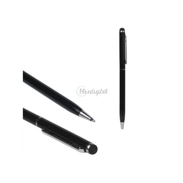 Érintőképernyő ceruza 2in1 (univerzális, toll, kapacitív érintőceruza, 13cm) FEKETE