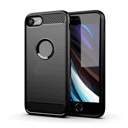   Szilikon telefonvédő (közepesen ütésálló, légpárnás sarok, szálcsiszolt, karbon minta, logó kivágás) FEKETE Apple iPhone 7 4.7, Apple iPhone 8 4.7