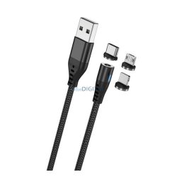  MAXLIFE töltőkábel 3in1 (USB - lightning/Type-C/microUSB, 100cm, mágneses) FEKETE