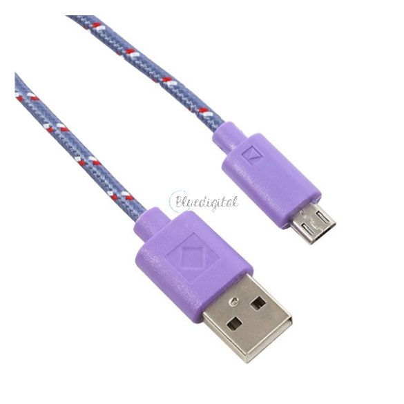 Adatkábel (USB - microUSB, 200cm, cipőfűző) LILA 