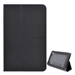   Tok álló, bőr hatású (FLIP, oldalra nyíló, asztali tartó, prémium) FEKETE 