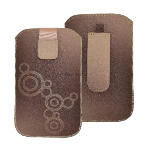 DEKOCASE 2 tok álló (univerzális, kör minta, kihúzható tépőzár, övre fűzhető, XXL méret) BARNA Samsung Wave 525 (GT-S5250), Nokia E6-00, Apple iPod touch 4, Samsung Galaxy 5 (GT-I5500), B