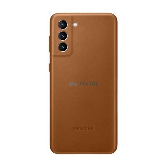 SAMSUNG műanyag telefonvédő (valódi bőr hátlap) BARNA Samsung Galaxy S21 Plus (SM-G996)