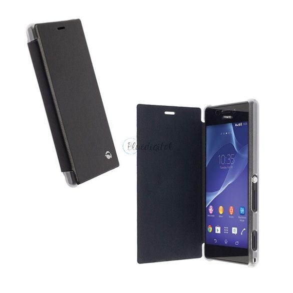 KRUSELL FLIPCover BODEN műanyag telefonvédő (átlátszó hátlap, oldalra nyíló bőr hatású FLIP) FEKETE Sony Xperia M2 (D2303)