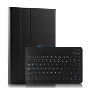 Tok álló, bőr hatású (FLIP, bluetooth billentyűzet, asztali tartó, QWERTY, angol nyelvű) FEKETE Apple IPAD Air 2022, IPAD Air 2020 (Air 4)
