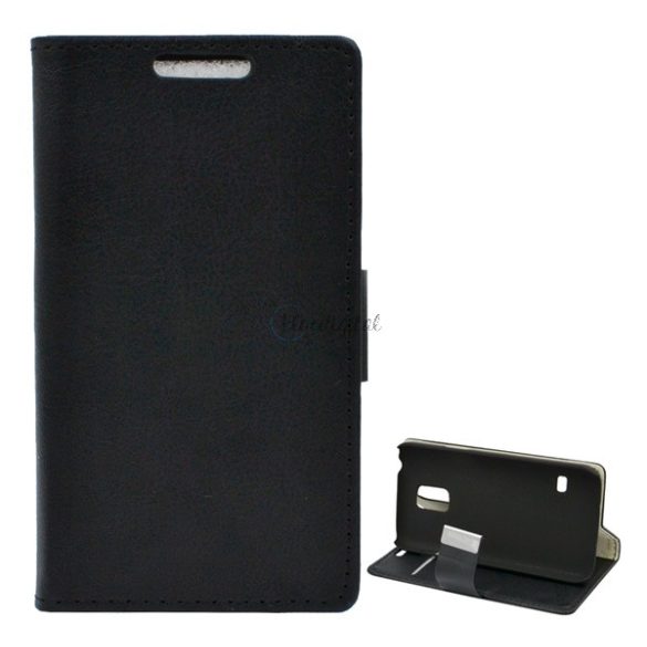 Tok álló, bőr hatású (FLIP, oldalra nyíló, asztali tartó funkció) FEKETE Samsung Galaxy S5 mini (SM-G800)