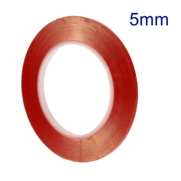 Ragasztó szalag, kétoldalas, plexi ablakhoz/érintőpanelhez (260°C hőálló, 5mm széles, 33 m) 