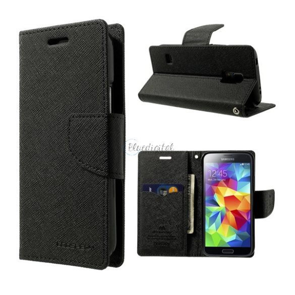 MERCURY Fancy Diary tok álló, bőr hatású (FLIP, oldalra nyíló, bankkártya tartó, asztali tartó funkció) FEKETE Samsung Galaxy S5 mini (SM-G800)
