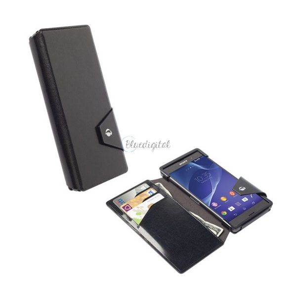KRUSELL FlipWallet KALMAR tok álló, bőr hatású (FLIP, oldalra nyíló, bankkártya tartó) FEKETE Sony Xperia Z3 (D6653)