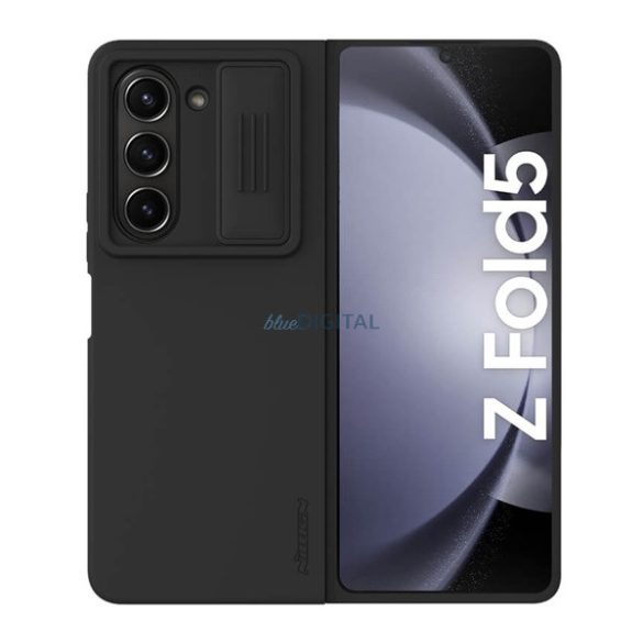 NILLKIN CAMSHIELD SILKY szilikon telefonvédő (matt, mikrofiber plüss belső, kameravédő, környezetbarát) FEKETE Samsung Galaxy Z Fold5 5G (SM-F946)