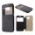 Tok álló, bőr hatású (FLIP, oldalra nyíló, átlátszó hátlap, S-View Cover, szálcsiszolt mintázat) FEKETE Samsung Galaxy S6 (SM-G920)