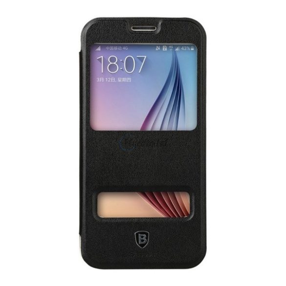 BASEUS Primary Color műanyag telefonvédő (FLIP, átlátszó hátlap, Dual View Window) FEKETE Samsung Galaxy S6 (SM-G920)