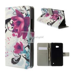   Tok álló, bőr hatású (FLIP, oldalra nyíló, asztali tartó funkció, lótuszvirág minta) FEHÉR Microsoft Lumia 640