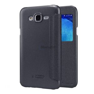 NILLKIN SPARKLE műanyag telefonvédő (mikroszálas bőr hatású FLIP, oldalra nyíló, hívószámkijelzés, S-View Cover) FEKETE Samsung Galaxy J5 (2015) SM-J500