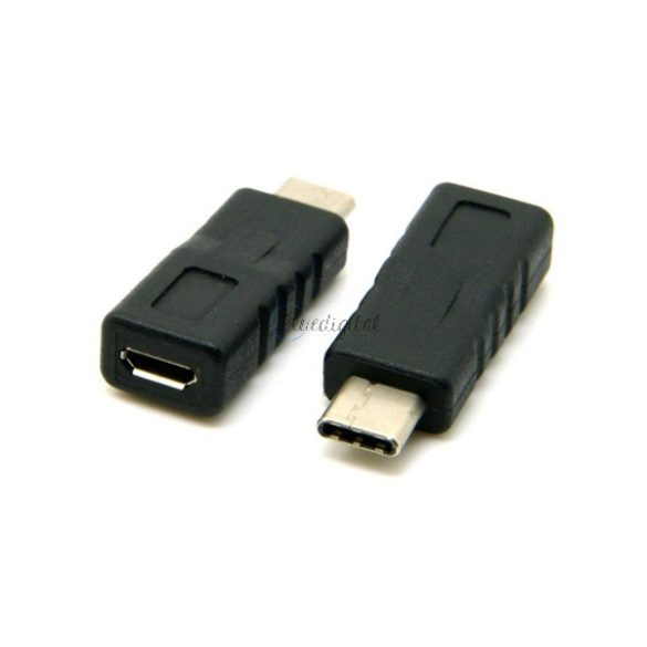 Töltő adapter (microUSB aljzat - Type-C) FEKETE