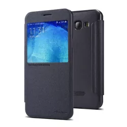   NILLKIN SPARKLE műanyag telefonvédő (mikroszálas bőr hatású FLIP, oldalra nyíló, hívószámkijelzés, S-View Cover) FEKETE Samsung Galaxy A8 (2015) SM-A800F