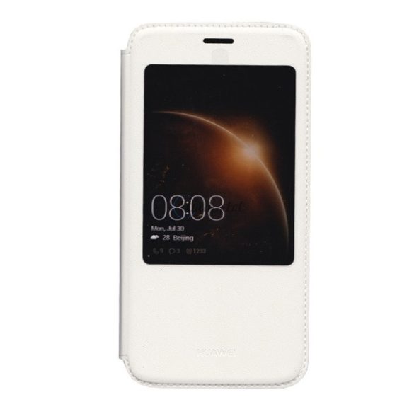 HUAWEI tok álló, bőr hatású (FLIP, oldalra nyíló, Smart View Cover) FEHÉR Huawei G8