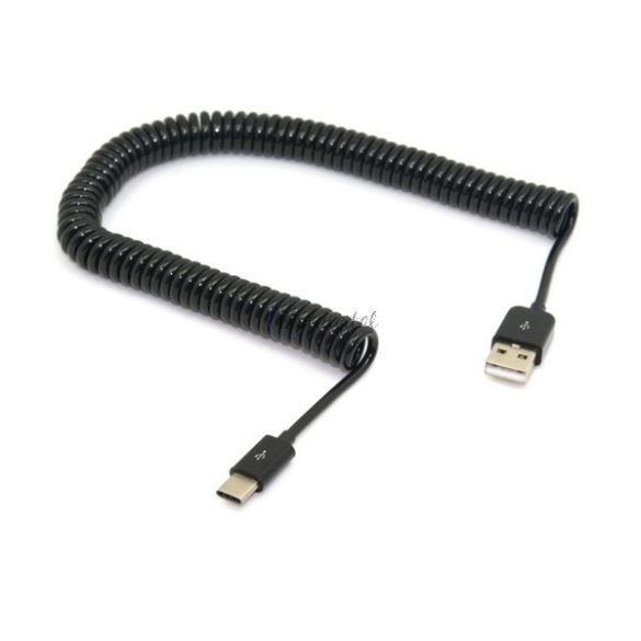 Adatkábel (USB 3.1 - Type-C, 200-300cm, spirálkábel) FEKETE