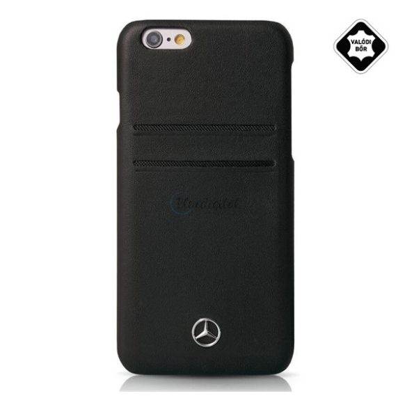 CG MOBILE MERCEDES-BENZ műanyag telefonvédő, valódi bőr (bankkártya tartó) FEKETE Apple iPhone 6 Plus 5.5, Apple iPhone 6S Plus 5.5