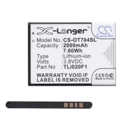   CAMERON SINO Li-Ion akku (3.8V/2000mAh, Optus TLi020F1 kompatibilis) FEKETE Alcatel Pop C7 (OT-7041D), Alcatel Pop 2 4.5 (OT-5042), Alcatel Idol 2 mini S (OT-6036Y), Alcatel Pop Star (OT-5022), Vodafone Smart turbo 7 (VFD500), Alcatel U5 4G (OT-5